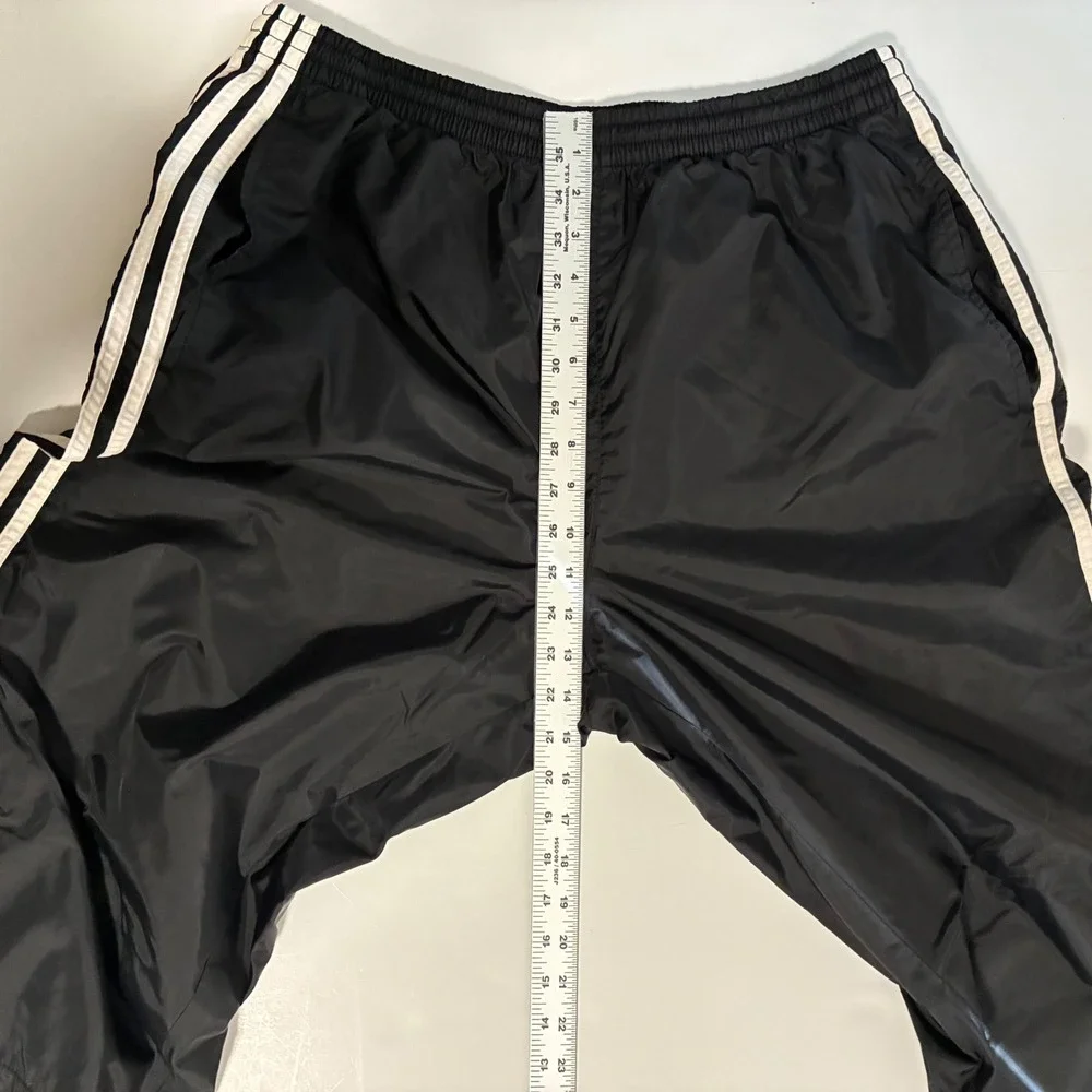 Adidas Vintage Black Nylon Track Pants XL Windbreaker 3-Stripe Baggy Joggers